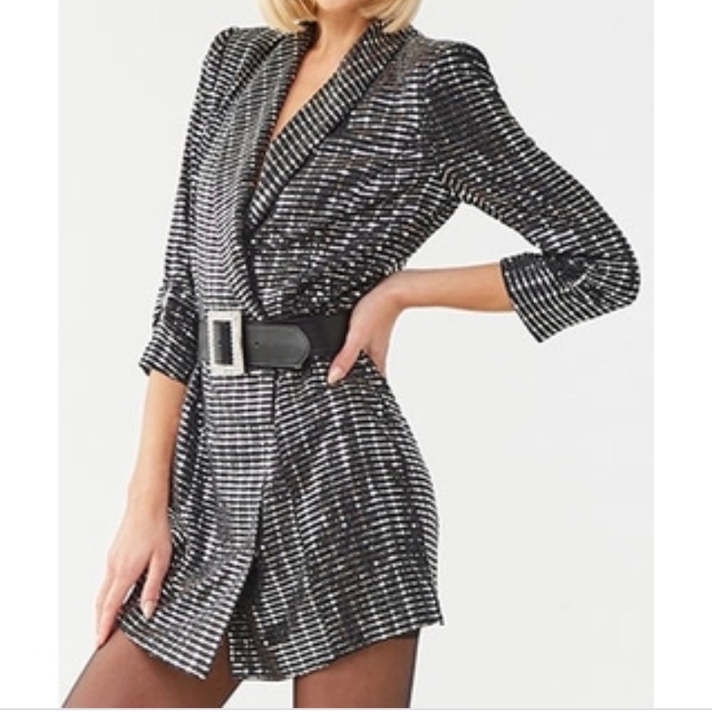 Metallic long sleeve blazer dress